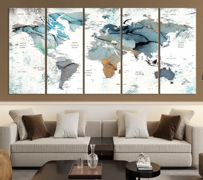 Modern Abstract Large World Map Wall Art Canvas Print for Wall Decor