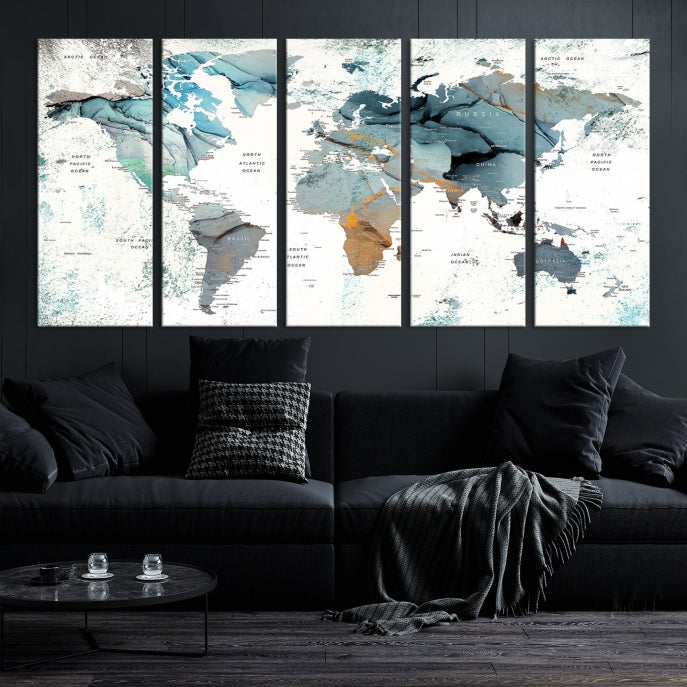 Modern Abstract Large World Map Wall Art Canvas Print for Wall Decor