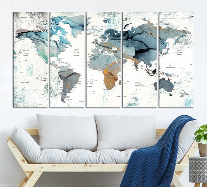 Modern Abstract Large World Map Wall Art Canvas Print for Wall Decor