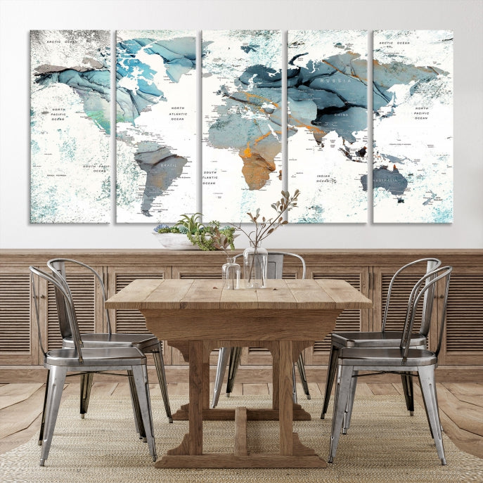 Modern Abstract Large World Map Wall Art Canvas Print for Wall Decor