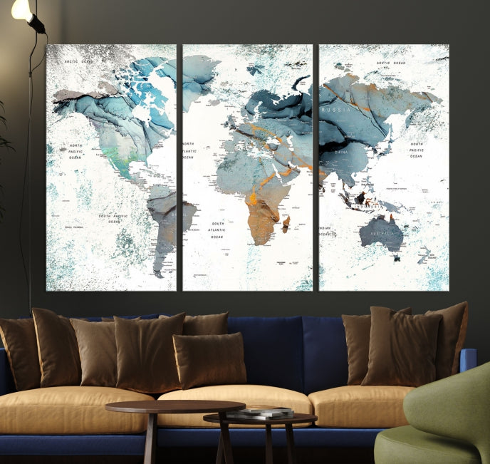 Modern Abstract Large World Map Wall Art Canvas Print for Wall Decor