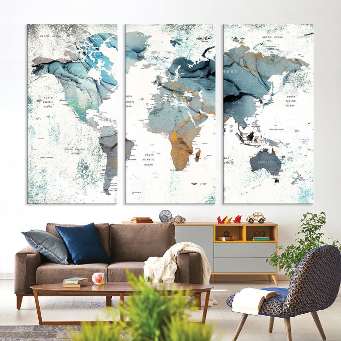 Modern Abstract Large World Map Wall Art Canvas Print for Wall Decor