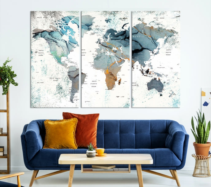 Modern Abstract Large World Map Wall Art Canvas Print for Wall Decor