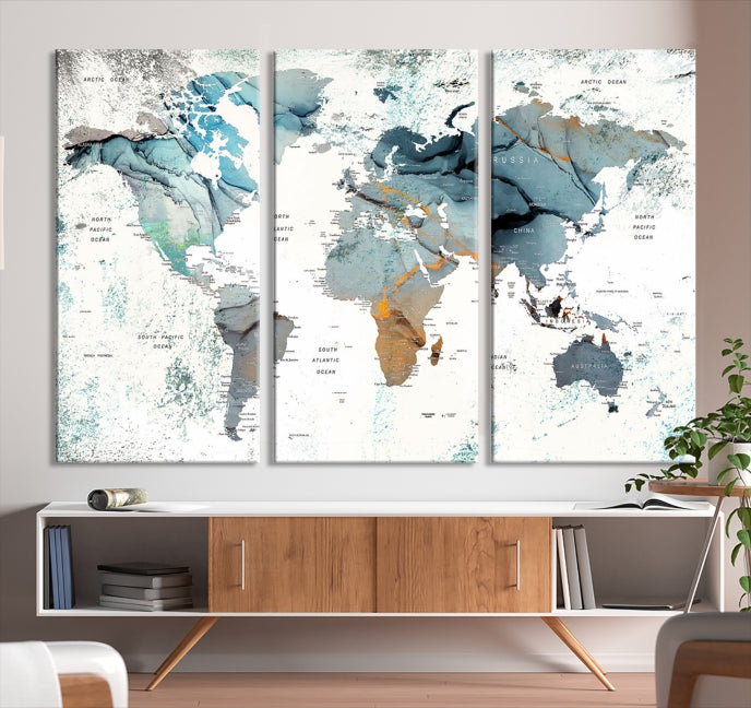 Modern Abstract Large World Map Wall Art Canvas Print for Wall Decor