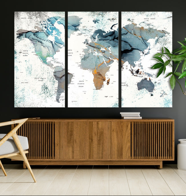 Modern Abstract Large World Map Wall Art Canvas Print for Wall Decor