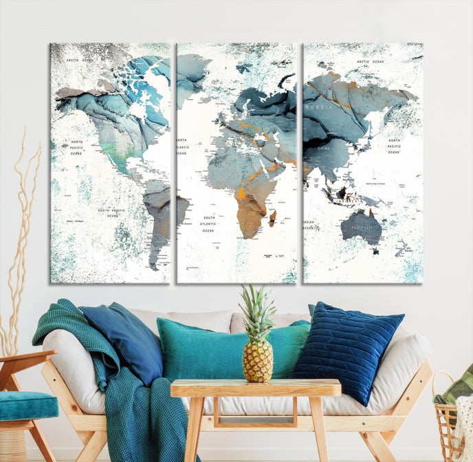 Modern Abstract Large World Map Wall Art Canvas Print for Wall Decor