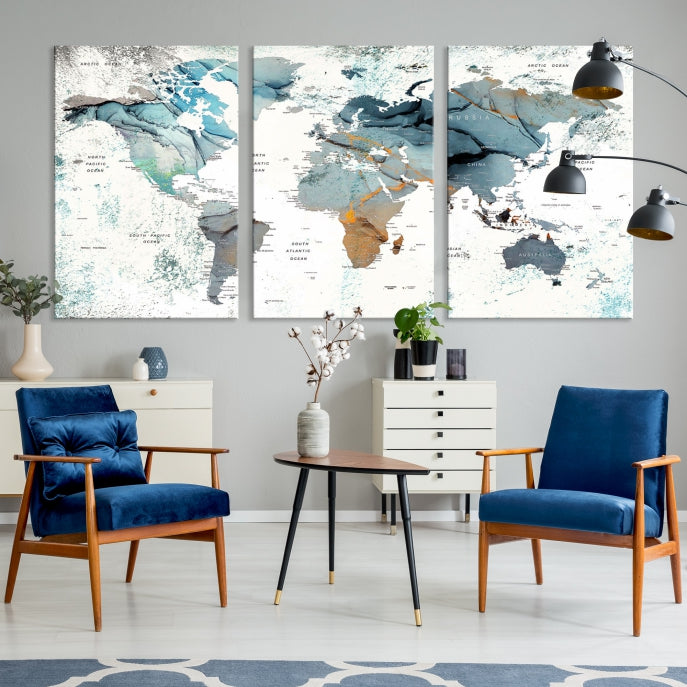 Modern Abstract Large World Map Wall Art Canvas Print for Wall Decor