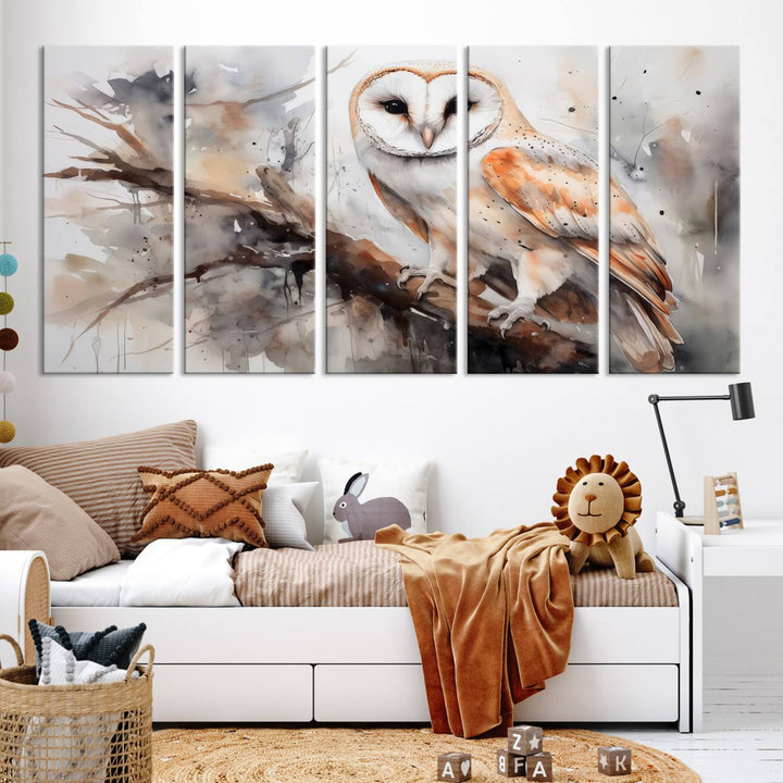 Modern Abstract Owl Animal Lover Wall Art Canvas Print