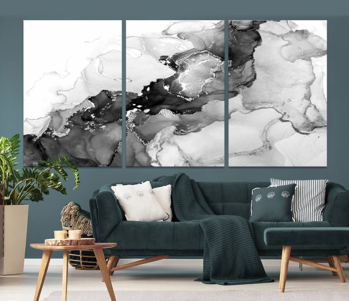 Modern Abstract Painting Extra Large Gray Wall Art Canvas Print