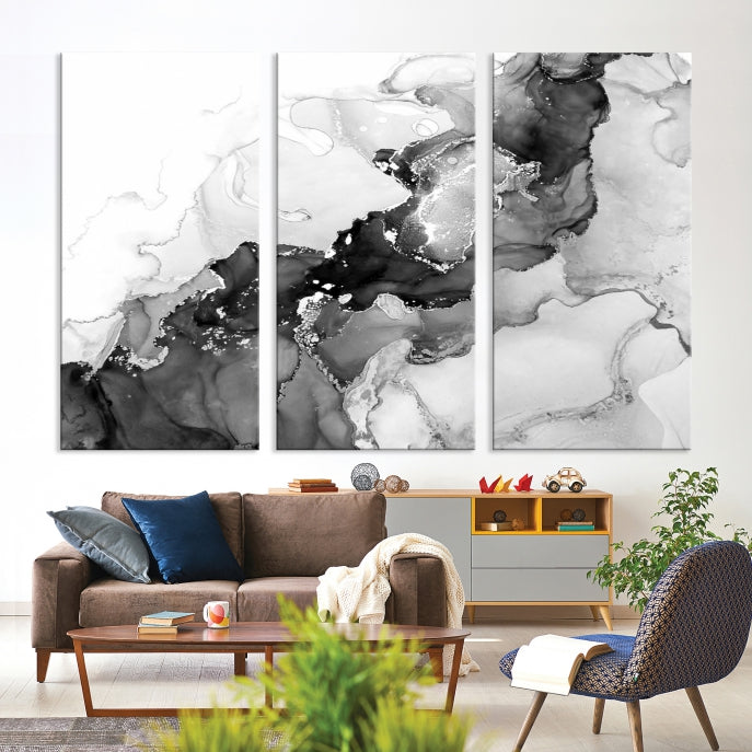 Modern Abstract Painting Extra Large Gray Wall Art Canvas Print