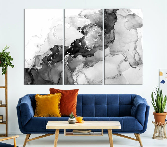 Modern Abstract Painting Extra Large Gray Wall Art Canvas Print