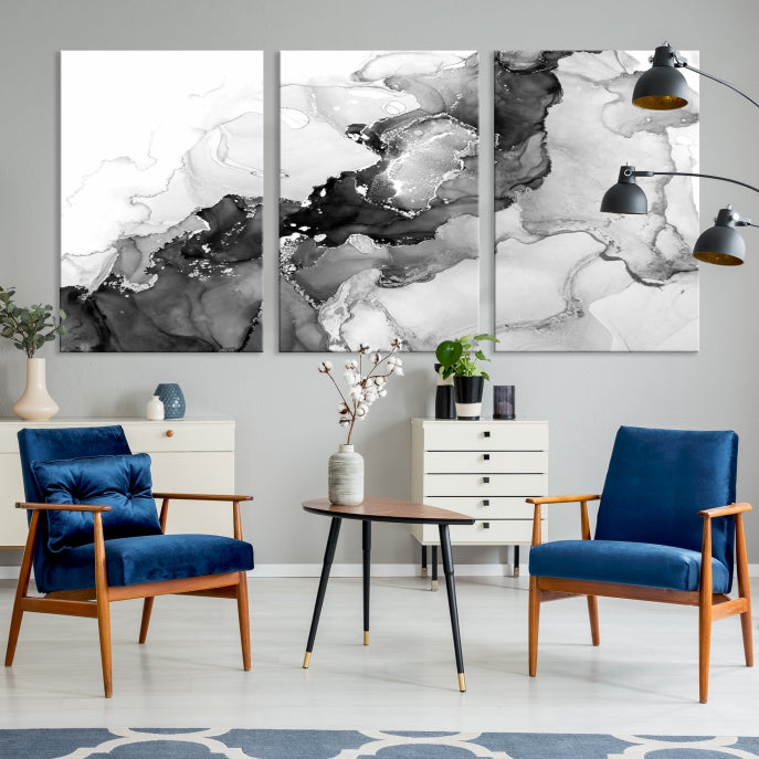 Modern Abstract Painting Extra Large Gray Wall Art Canvas Print