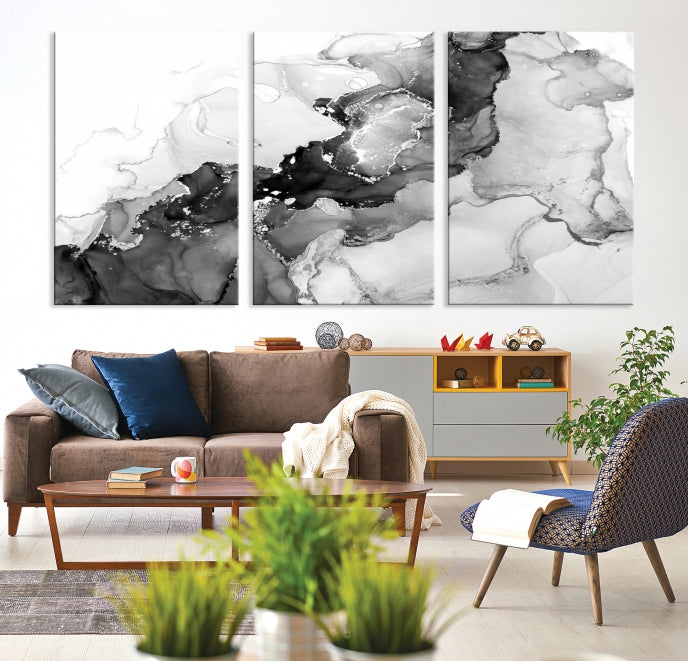 Modern Abstract Painting Extra Large Gray Wall Art Canvas Print