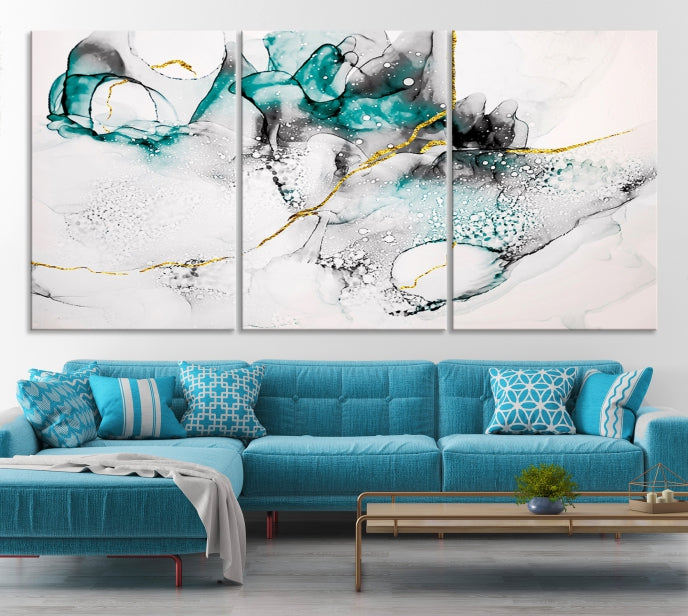 Modern Abstract Painting on Giclee Canvas Wall Art Print Framed Ready to Hang