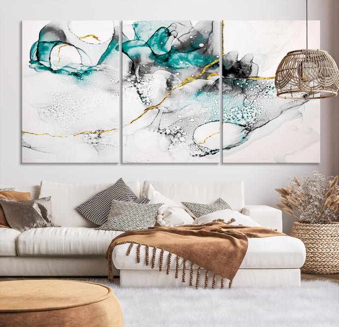 Modern Abstract Painting on Giclee Canvas Wall Art Print Framed Ready to Hang