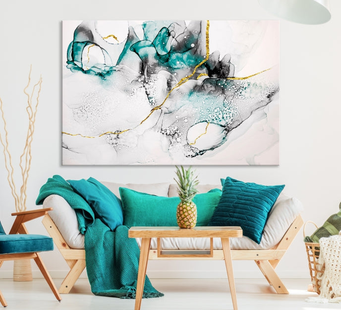 Modern Abstract Painting on Giclee Canvas Wall Art Print Framed Ready to Hang