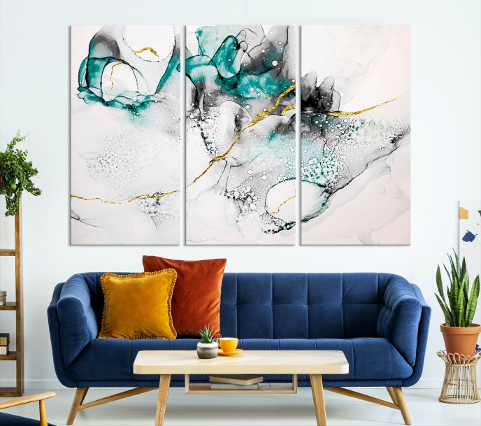 Modern Abstract Painting on Giclee Canvas Wall Art Print Framed Ready to Hang