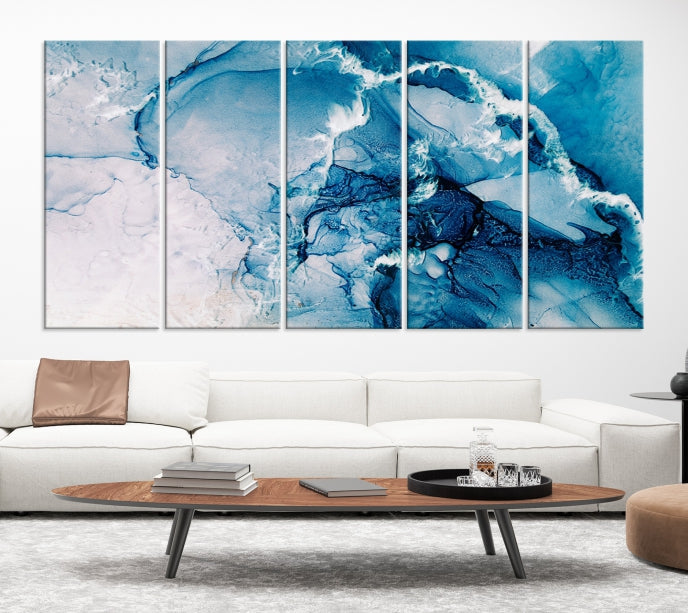 Modern Blue Marble Large Wall Art Abstract Canvas Print with Frames