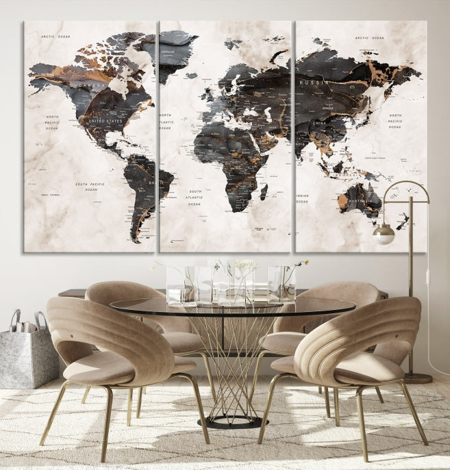 Large Modern Marble Style World Map Canvas Print Wall Art