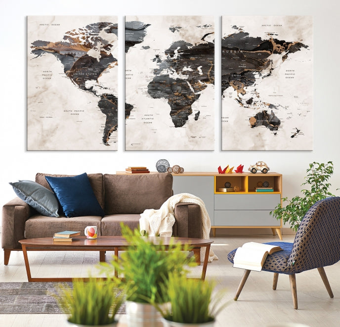 Large Modern Marble Style World Map Canvas Print Wall Art