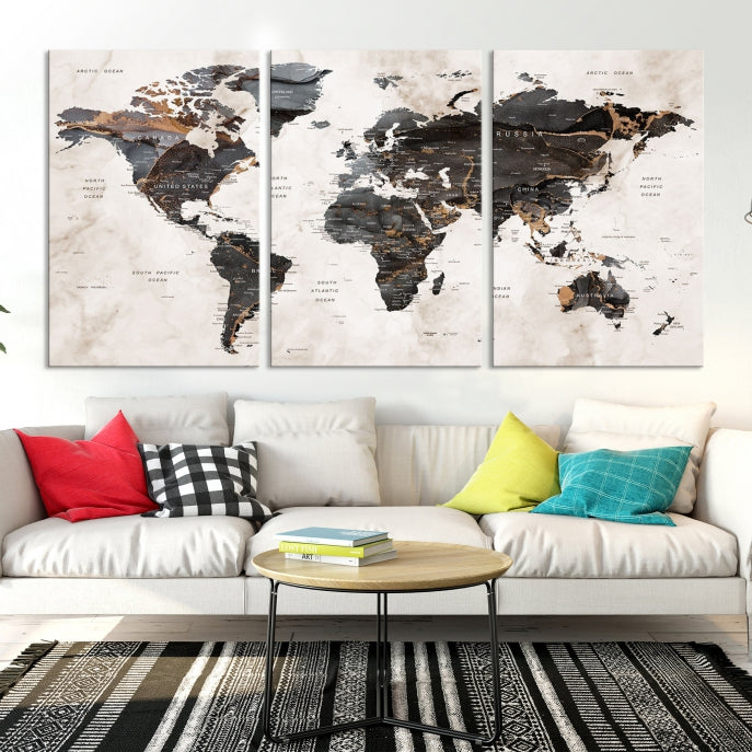 Large Modern Marble Style World Map Canvas Print Wall Art