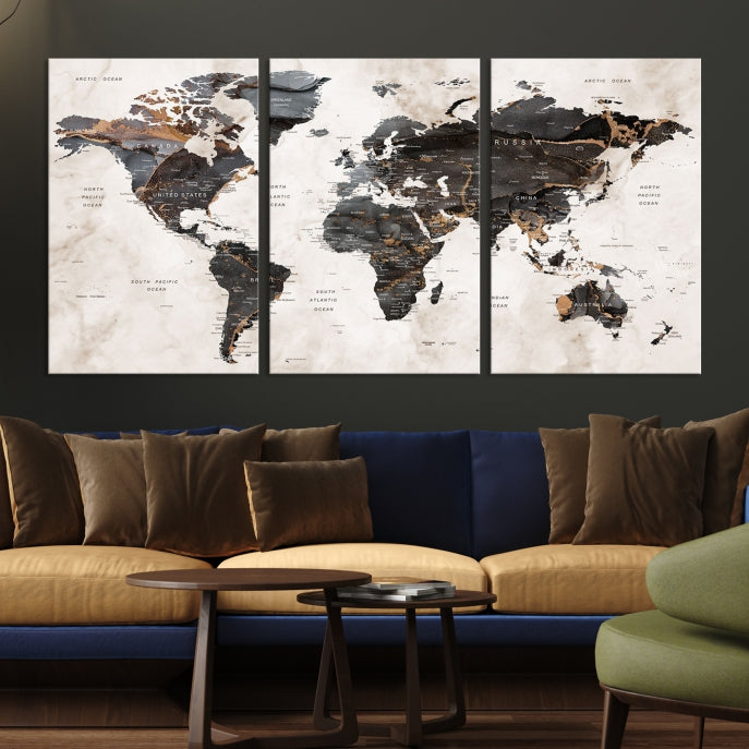 Large Modern Marble Style World Map Canvas Print Wall Art