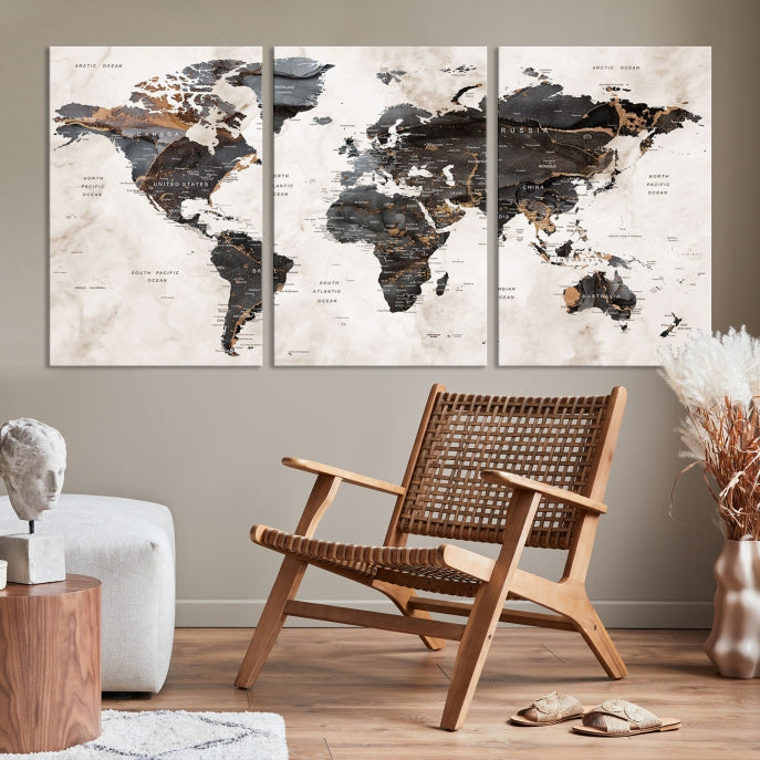 Large Modern Marble Style World Map Canvas Print Wall Art