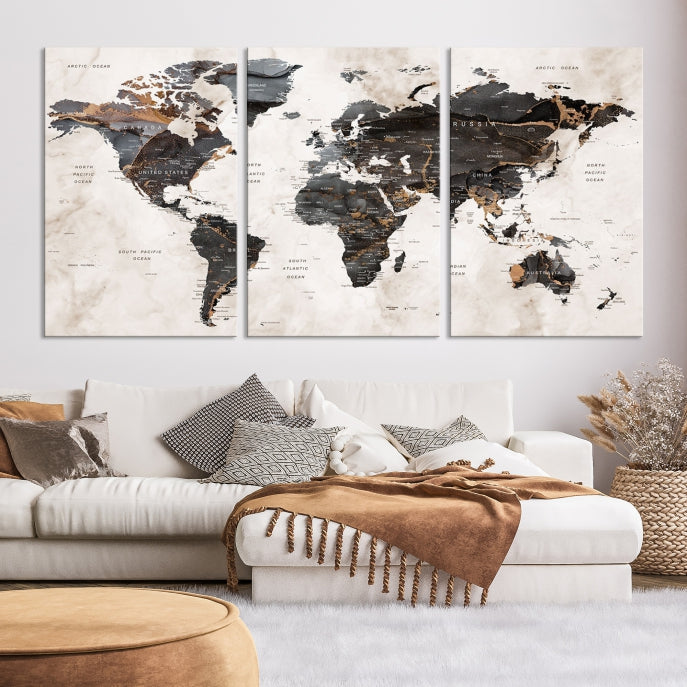 Large Modern Marble Style World Map Canvas Print Wall Art