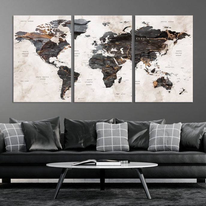 Large Modern Marble Style World Map Canvas Print Wall Art