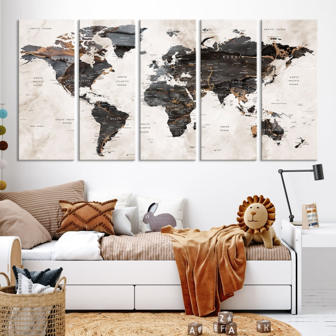 Large Modern Marble Style World Map Canvas Print Wall Art