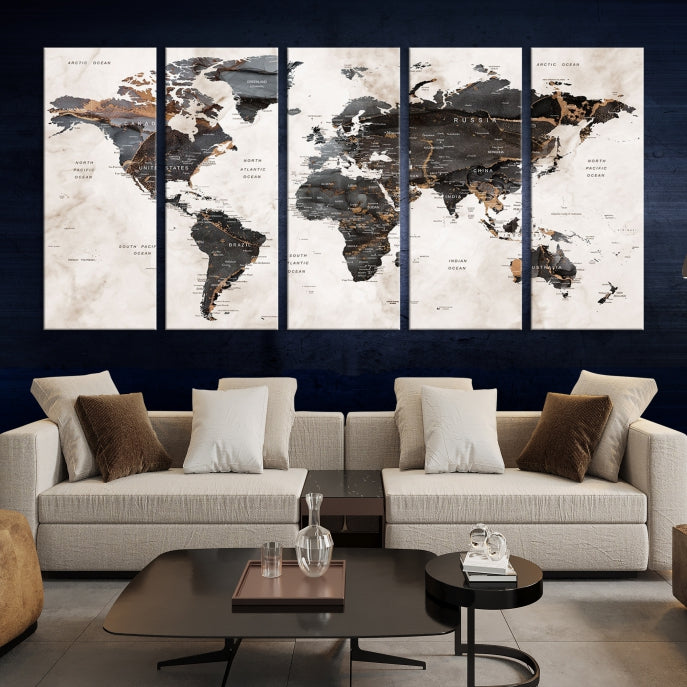 Large Modern Marble Style World Map Canvas Print Wall Art