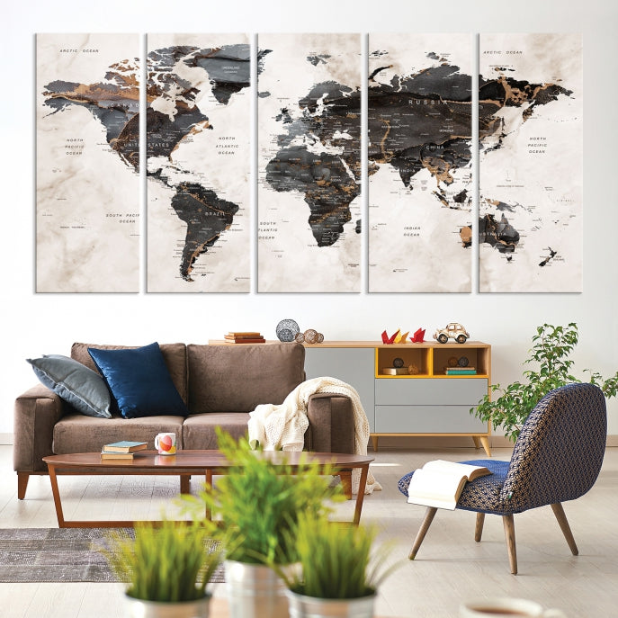 Large Modern Marble Style World Map Canvas Print Wall Art