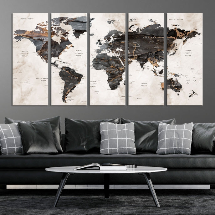 Large Modern Marble Style World Map Canvas Print Wall Art