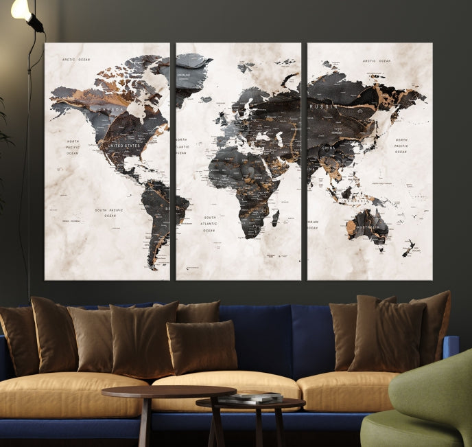 Large Modern Marble Style World Map Canvas Print Wall Art