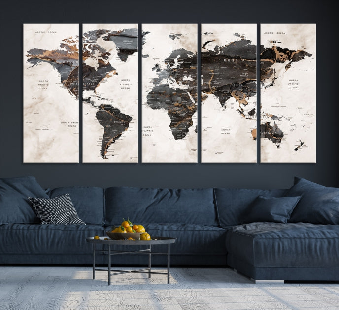 Large Modern Marble Style World Map Canvas Print Wall Art