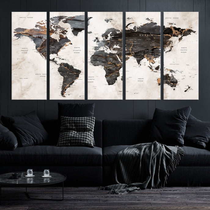 Large Modern Marble Style World Map Canvas Print Wall Art