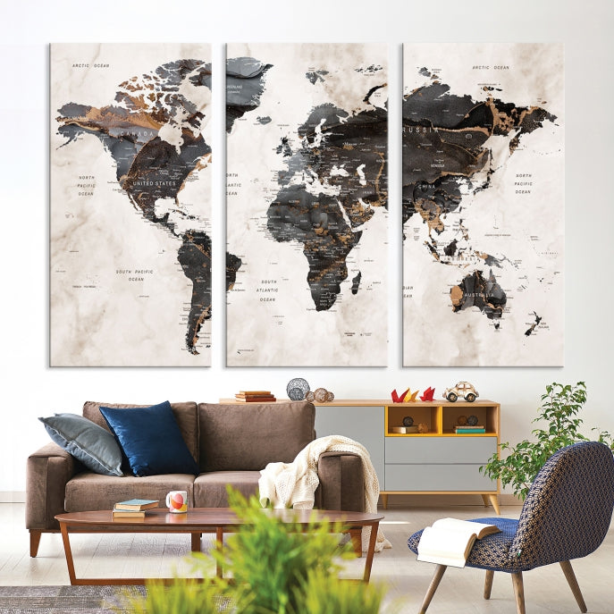 Large Modern Marble Style World Map Canvas Print Wall Art