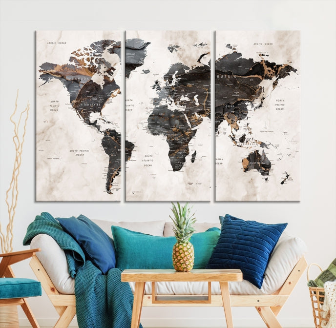 Large Modern Marble Style World Map Canvas Print Wall Art