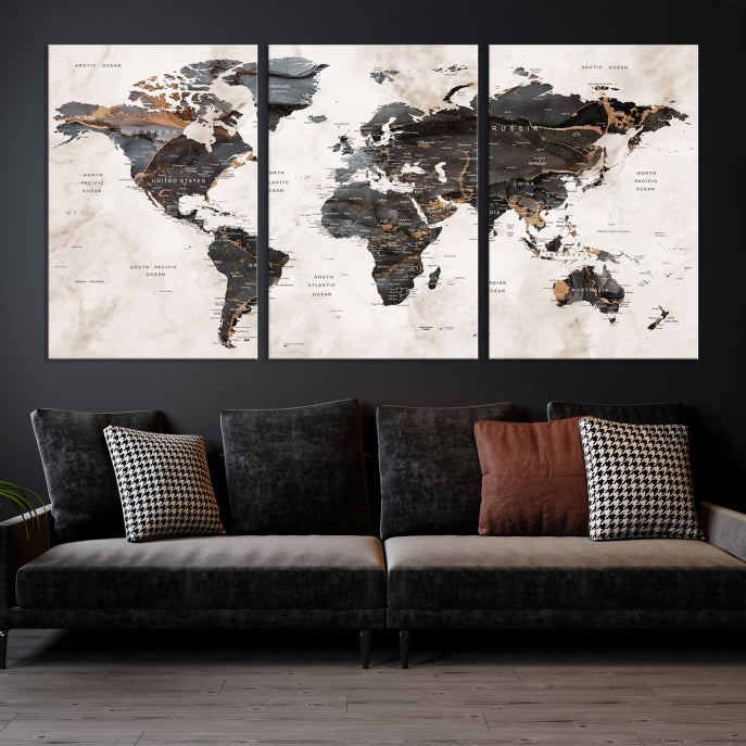 Large Modern Marble Style World Map Canvas Print Wall Art