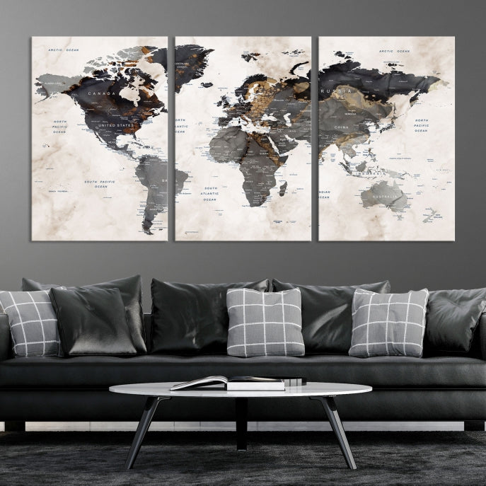 Modern Grunge World Map Wall Art Canvas Print