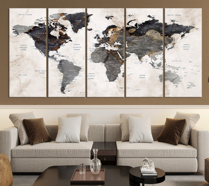 Modern Grunge World Map Wall Art Canvas Print