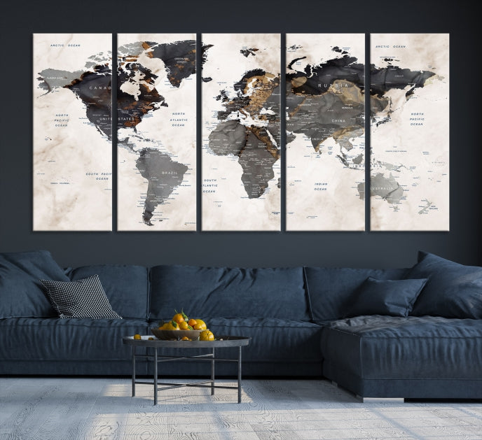 Modern Grunge World Map Wall Art Canvas Print