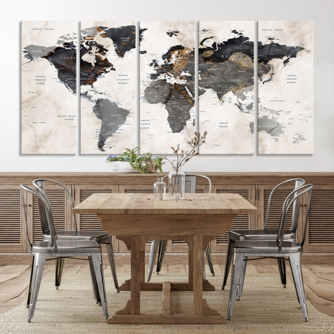 Modern Grunge World Map Wall Art Canvas Print