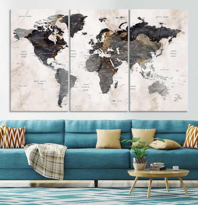 Modern Grunge World Map Wall Art Canvas Print