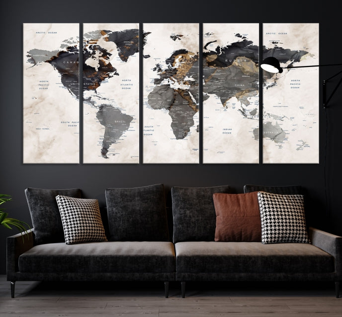 Modern Grunge World Map Wall Art Canvas Print