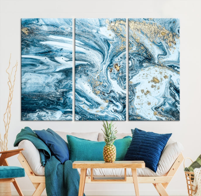 Modern Ice Blue Abstract Canvas Print Wall Art Framed Premium Giclee Canvas