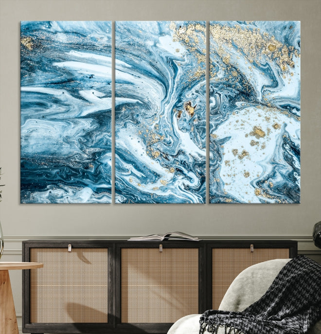 Modern Ice Blue Abstract Canvas Print Wall Art Framed Premium Giclee Canvas