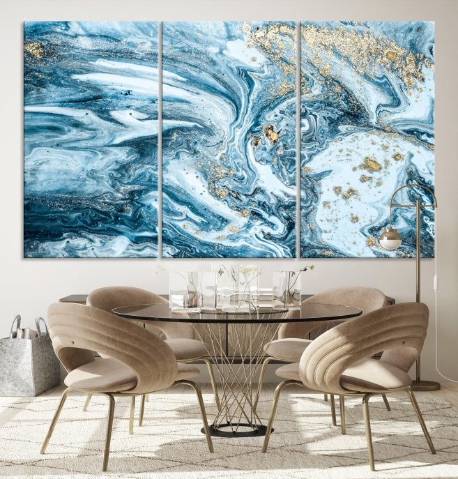 Modern Ice Blue Abstract Canvas Print Wall Art Framed Premium Giclee Canvas