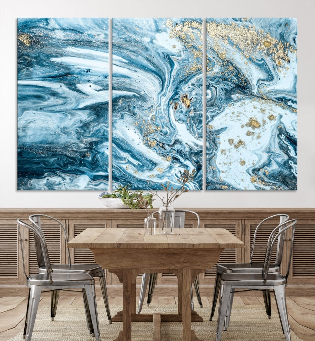 Modern Ice Blue Abstract Canvas Print Wall Art Framed Premium Giclee Canvas