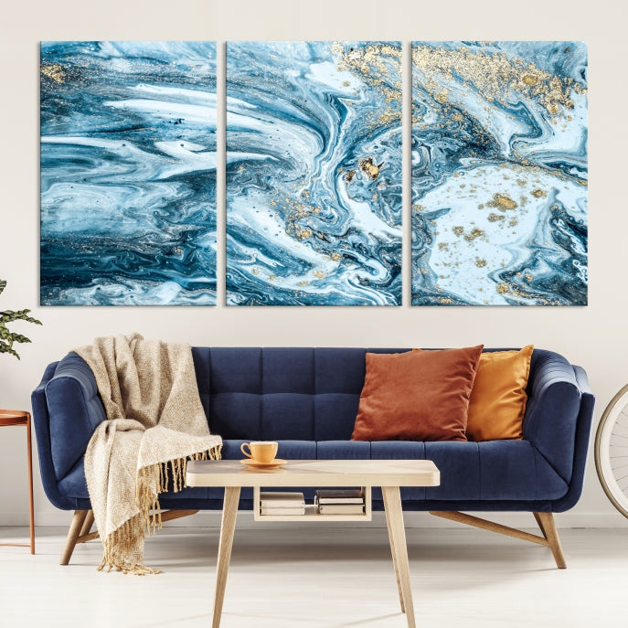 Modern Ice Blue Abstract Canvas Print Wall Art Framed Premium Giclee Canvas